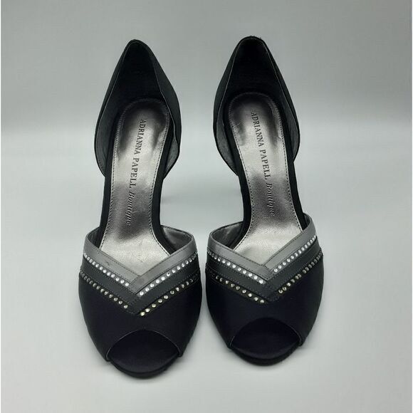 Adrianna Papell  Boutigue Gambit Black Satin Heeled Shoes Size 6M - Picture 2 of 10